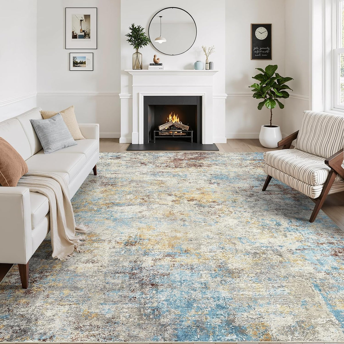 10X12 Area Rugs for Living Room Washable Abstract Rug Multicolor