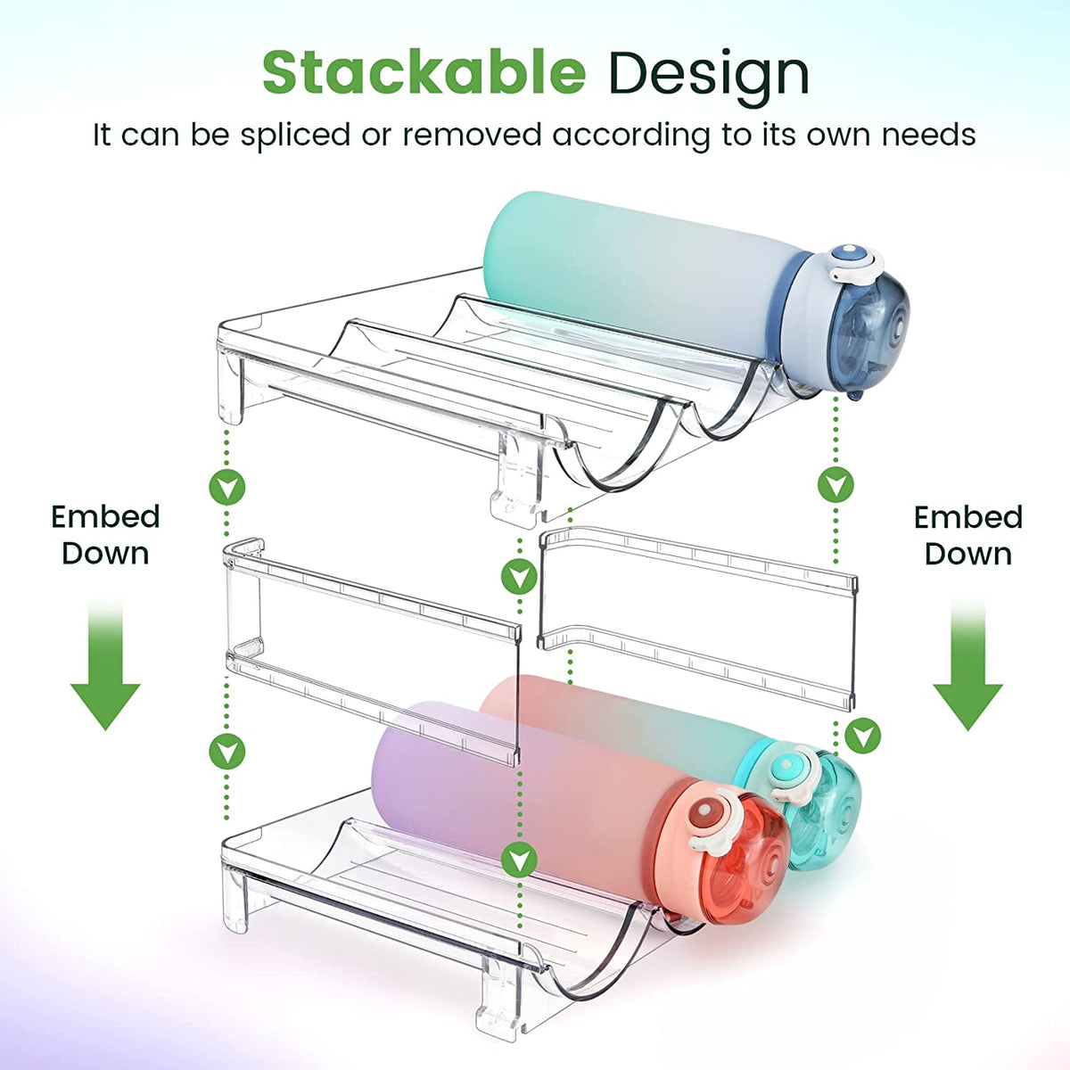 Water Bottle Organizer for Cabinet, Water Bottle Storage Organizer, 2 Packs Water Bottle Storage Rack, Water Bottle Holder for Cabinet, Stackable Water Bottle Storage Rack