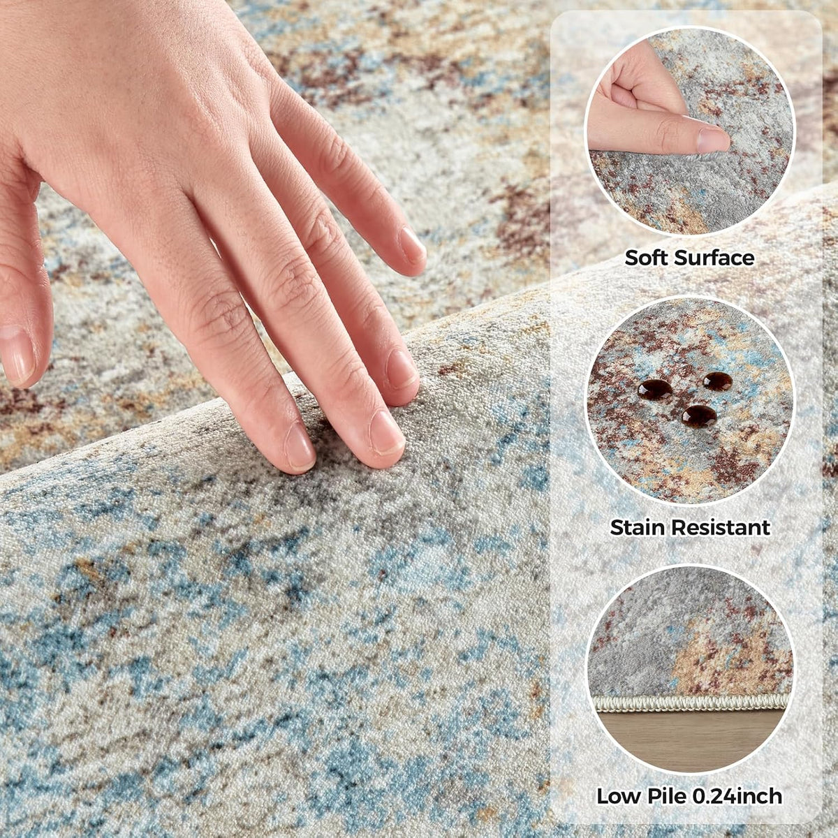 10X12 Area Rugs for Living Room Washable Abstract Rug Multicolor